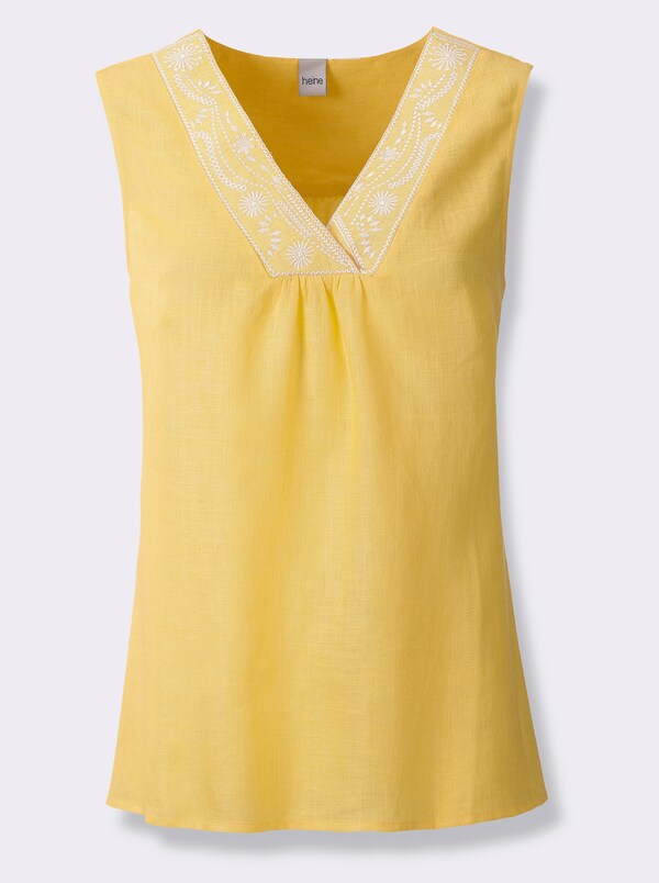 Patrizia Dini By Heine Blousetop Met Contrasterend Borduursel Geel