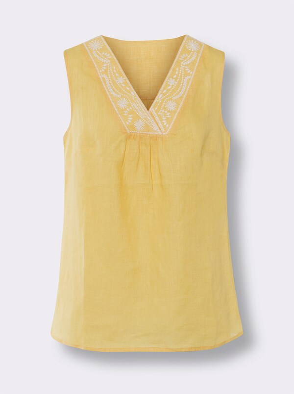 Patrizia Dini By Heine Blousetop Met Contrasterend Borduursel Geel