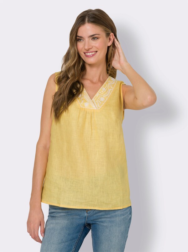 patrizia dini by heine Blousetop met contrasterend borduursel geel