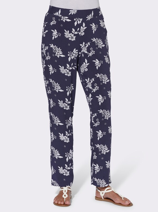Patrizia Dini By Heine Broek Met Bloemenprint Nachtblauw/wit Bedrukt