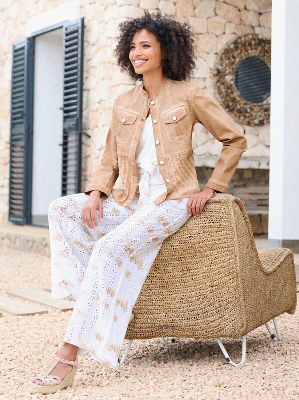 Patrizia Dini By Heine Broek Met Print En Ajourwerk Wit/camel Bedrukt