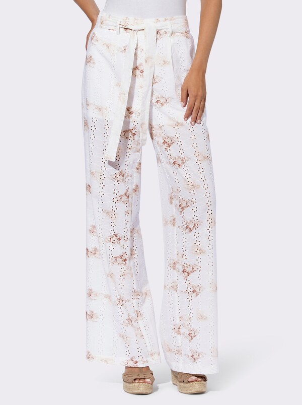 patrizia dini by heine Broek met print en ajourwerk wit/camel bedrukt