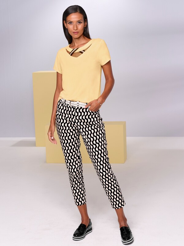 patrizia dini by heine Broek met print en grafisch patroon zwart/ecru geprint