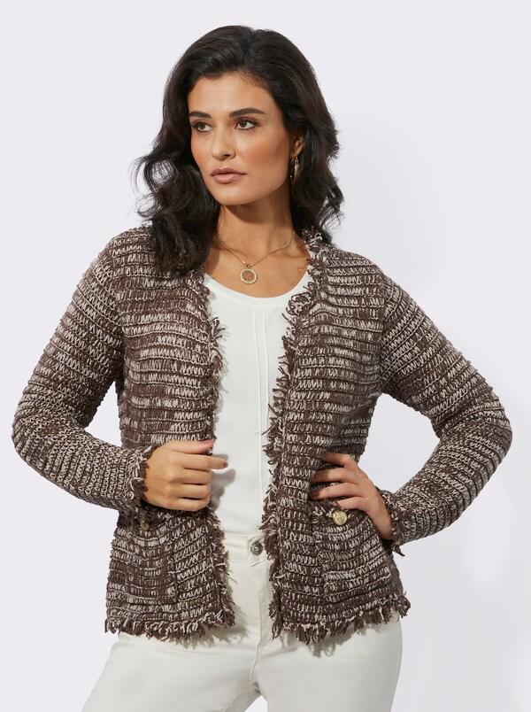 Patrizia Dini By Heine Cardigan In Hoogwaardige Materiaalmix Chocolade/ivoor Gedessineerd