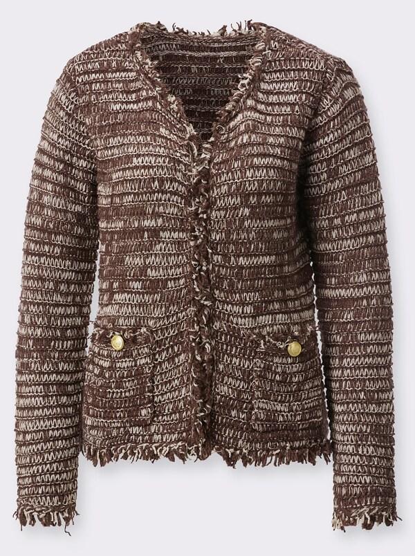 Patrizia Dini By Heine Cardigan In Hoogwaardige Materiaalmix Chocolade/ivoor Gedessineerd