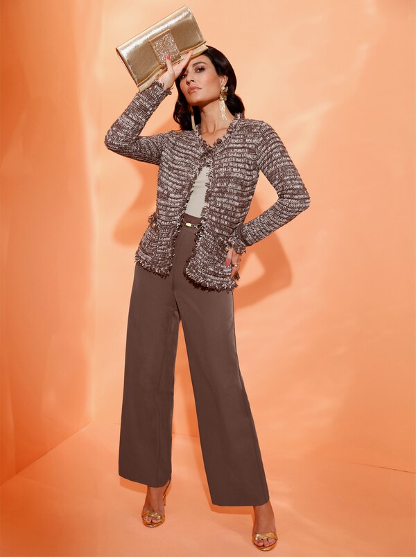 patrizia dini by heine Cardigan in hoogwaardige materiaalmix chocolade/ivoor gedessineerd