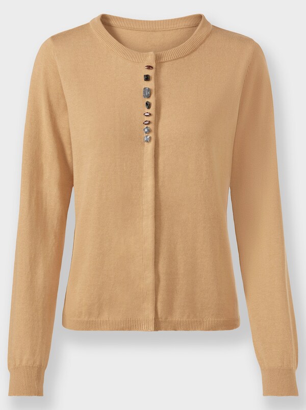 Patrizia Dini By Heine Cardigan Met Gekleurde Siersteentjes Camel