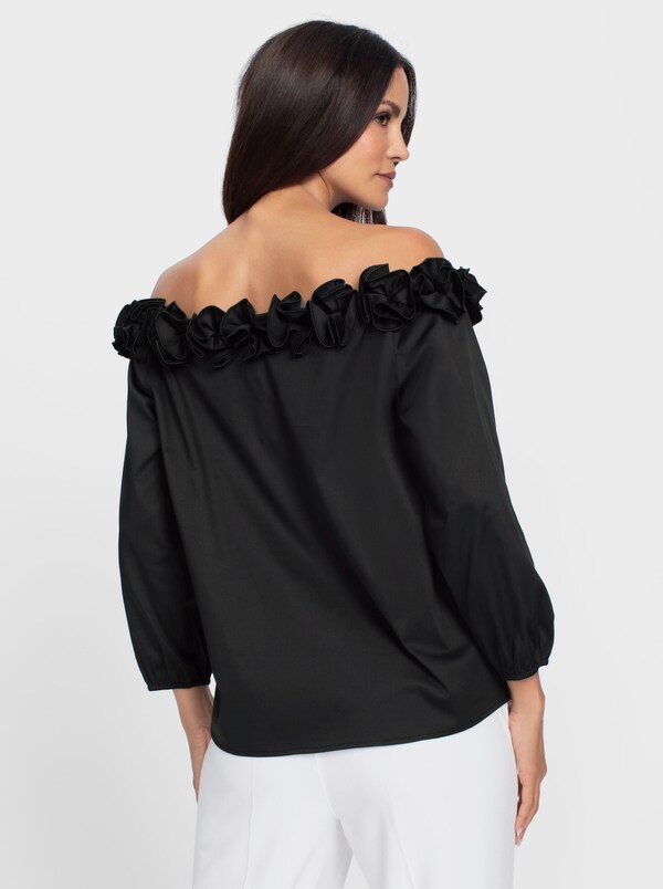 Patrizia Dini By Heine Carmenblouse Met 3D-bloemen Op De Hals Zwart