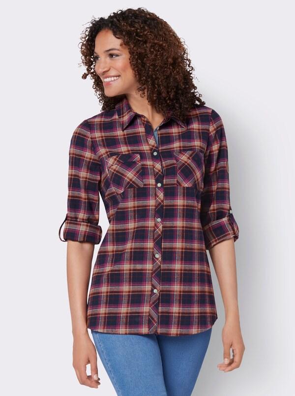 Patrizia Dini By Heine Flanellen Blouse Met Borstzakken Marine/heide Geruit