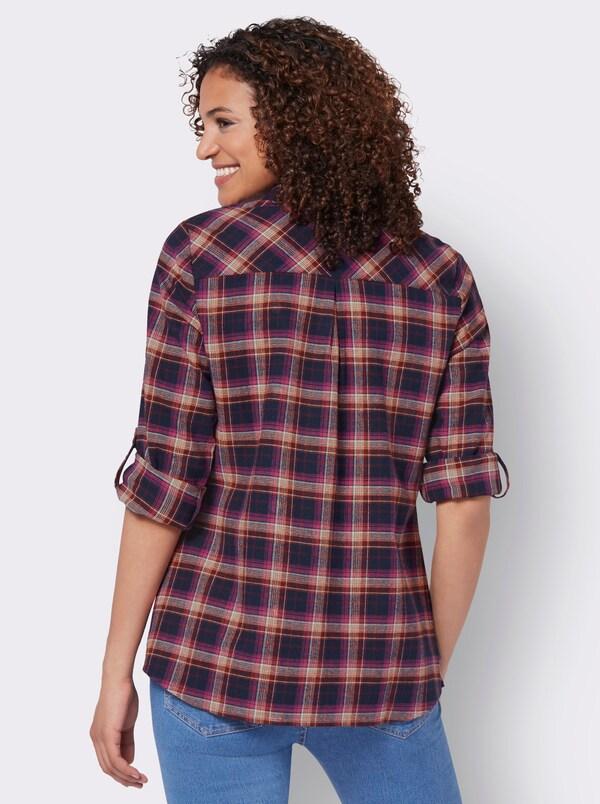 Patrizia Dini By Heine Flanellen Blouse Met Borstzakken Marine/heide Geruit