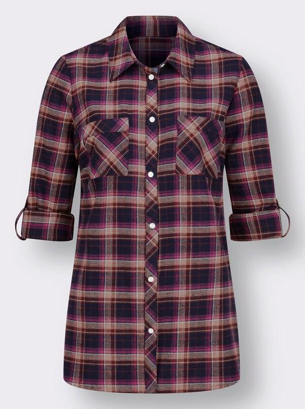 Patrizia Dini By Heine Flanellen Blouse Met Borstzakken Marine/heide Geruit