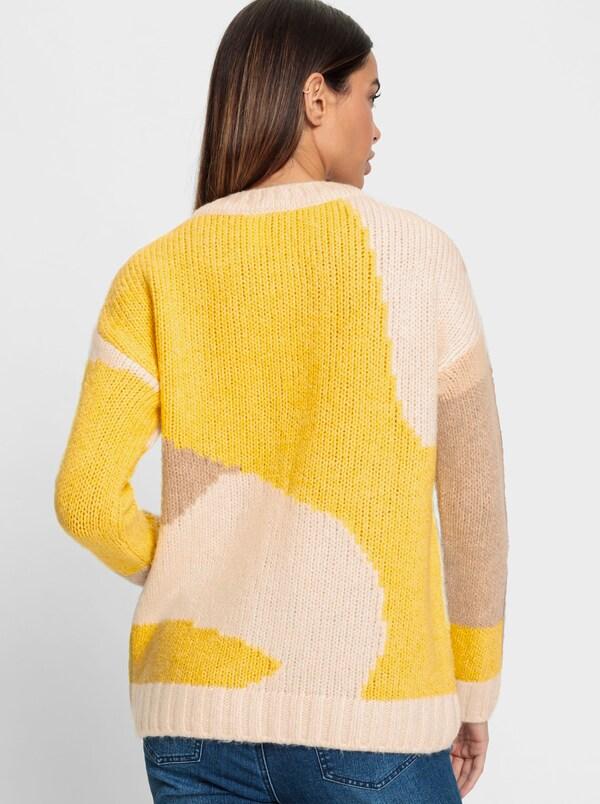 Patrizia Dini By Heine Gebreide Pullover In Colour Blocking-look Zonnegeel/champagne Gedessineerd