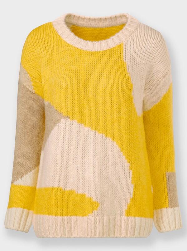 Patrizia Dini By Heine Gebreide Pullover In Colour Blocking-look Zonnegeel/champagne Gedessineerd