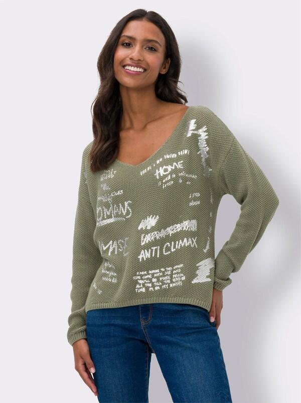 Patrizia Dini By Heine Gebreide Pullover Met Glanzende Print Kaki