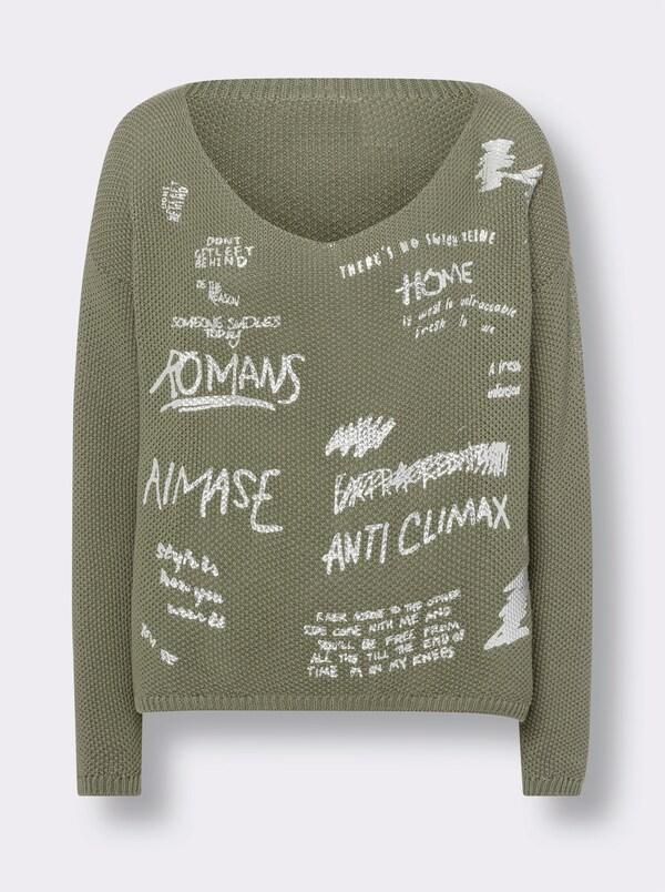 Patrizia Dini By Heine Gebreide Pullover Met Glanzende Print Kaki