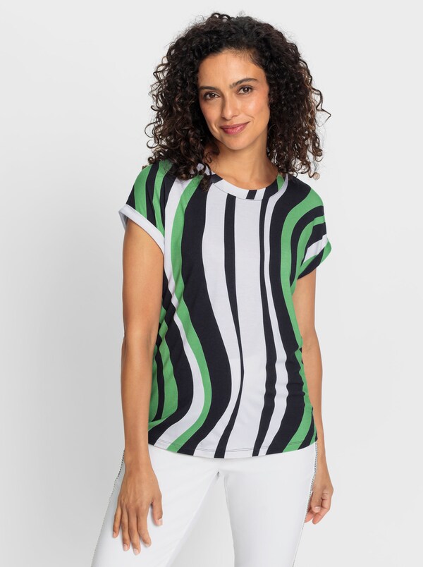 Patrizia Dini By Heine Gestreept Shirt Met Oversized Schouders Wit/appel Gestreept