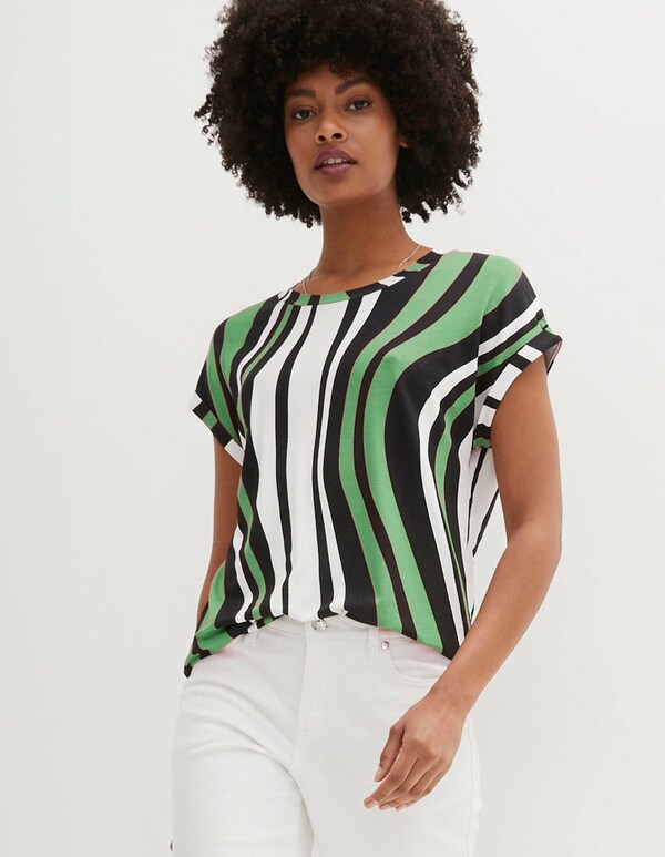 patrizia dini by heine Gestreept shirt met oversized schouders wit/appel gestreept