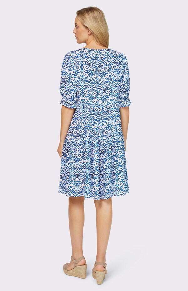 Patrizia Dini By Heine Geweven Jurk Met Volants Ecru/koningsblauw Gedessineerd