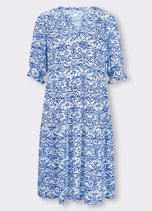 Patrizia Dini By Heine Geweven Jurk Met Volants Ecru/koningsblauw Gedessineerd