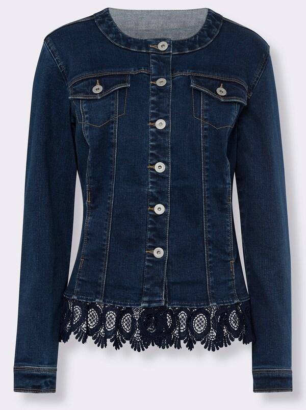 Patrizia Dini By Heine Jeansblazer Met Kanten Rand Blue-stonewashed