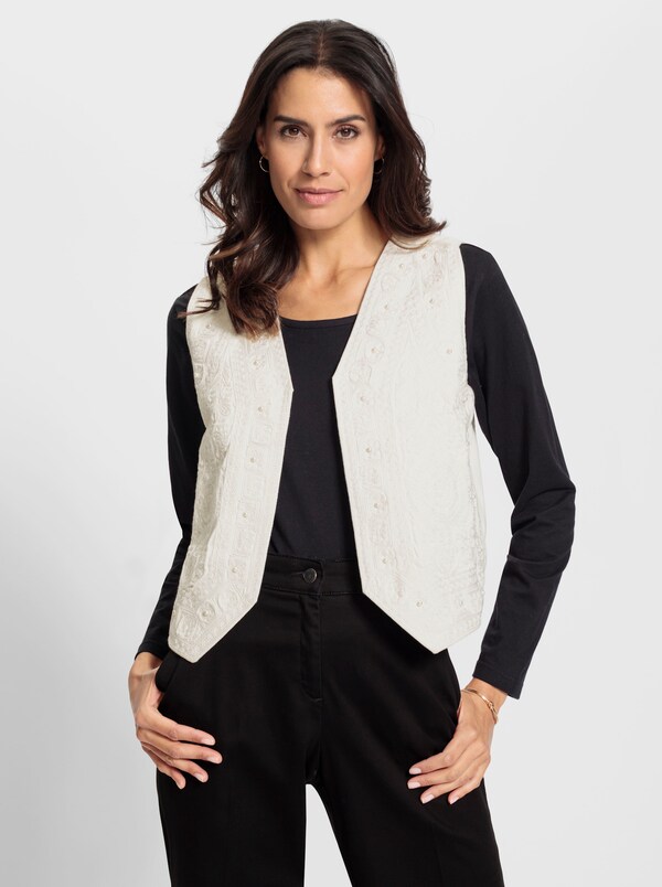 Patrizia Dini By Heine Jeansgilet Met Sierkralen Ecru