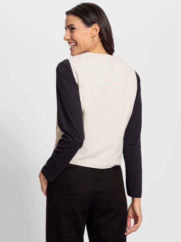 Patrizia Dini By Heine Jeansgilet Met Sierkralen Ecru