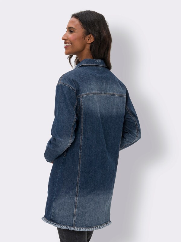 Patrizia Dini By Heine Jeansjack Met Rand Met Franjes Lang Model Blue-stonewashed