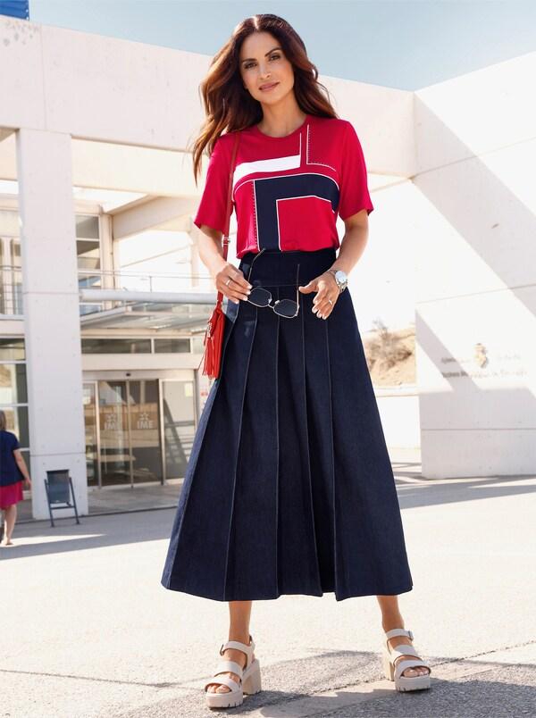 patrizia dini by heine Jeansrok in banenmodel met plooien dark-blue