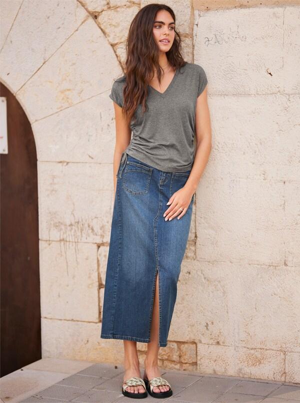 Patrizia Dini By Heine Jeansrok In Subtiele Wassing Blue-stonewashed