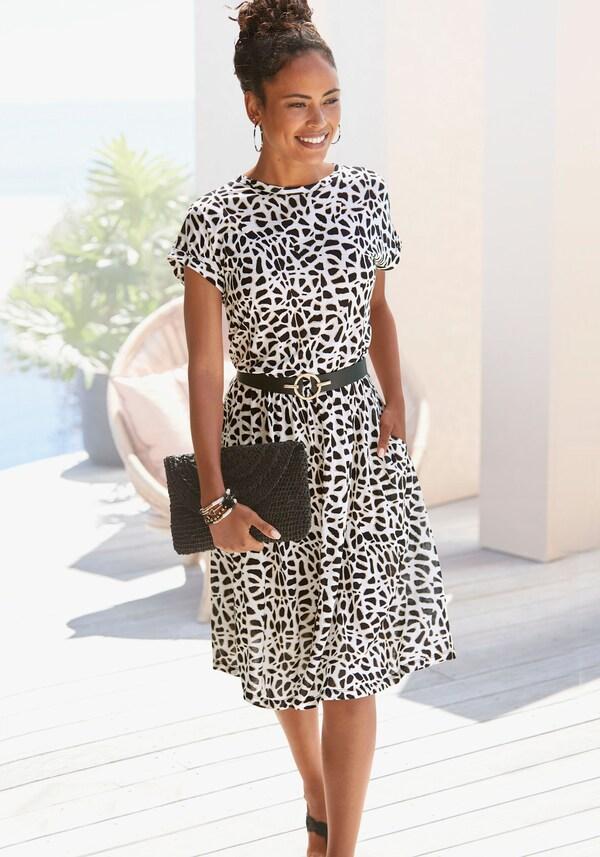 patrizia dini by heine Jersey jurk crème/zwart bedrukt