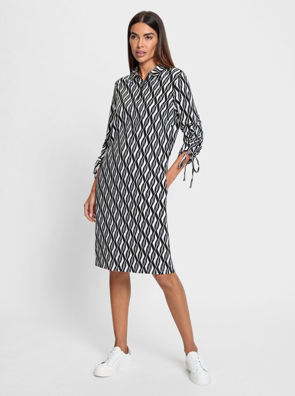 Patrizia Dini By Heine Jerseyjurk Met Gerimpelde Mouwen Zwart/wit Geprint