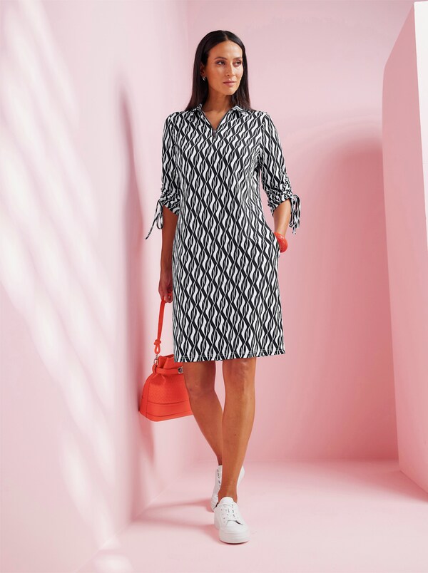 patrizia dini by heine Jerseyjurk met gerimpelde mouwen zwart/wit geprint