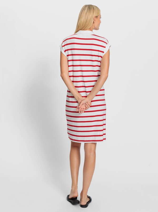 Patrizia Dini By Heine Jerseyjurk Met Polokraag Wit/aardbei Gestreept