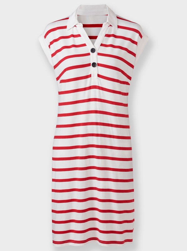 Patrizia Dini By Heine Jerseyjurk Met Polokraag Wit/aardbei Gestreept