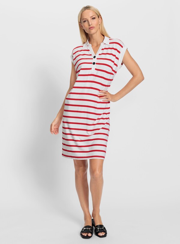 patrizia dini by heine Jerseyjurk met polokraag wit/aardbei gestreept