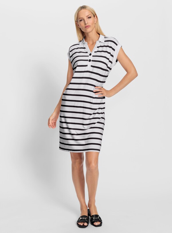 Patrizia Dini By Heine Jerseyjurk Met Polokraag Wit/zwart Gestreept