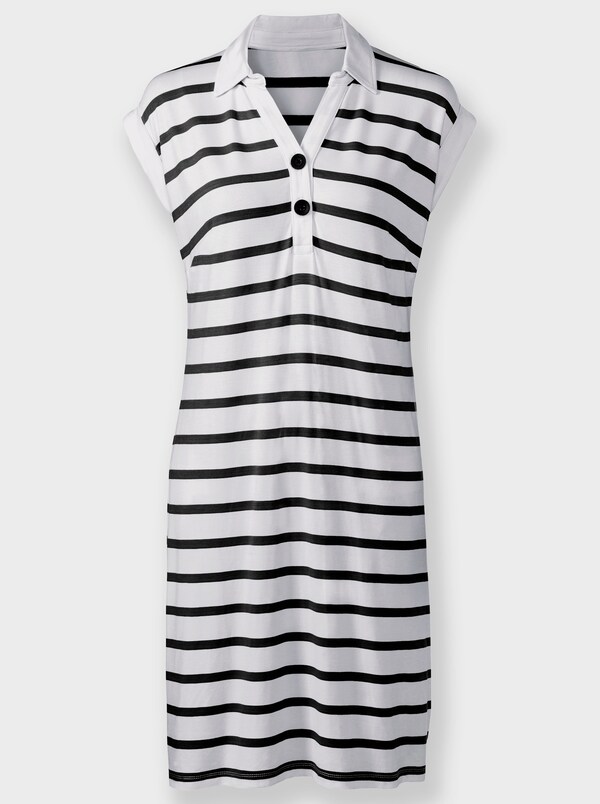 Patrizia Dini By Heine Jerseyjurk Met Polokraag Wit/zwart Gestreept