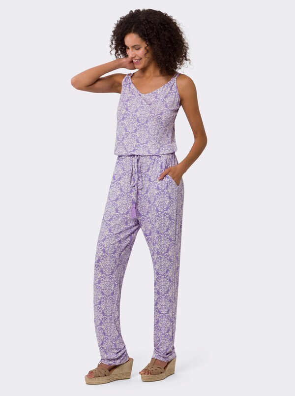 patrizia dini by heine Jumpsuit met spaghettibandjes lavendel/ecru bedrukt