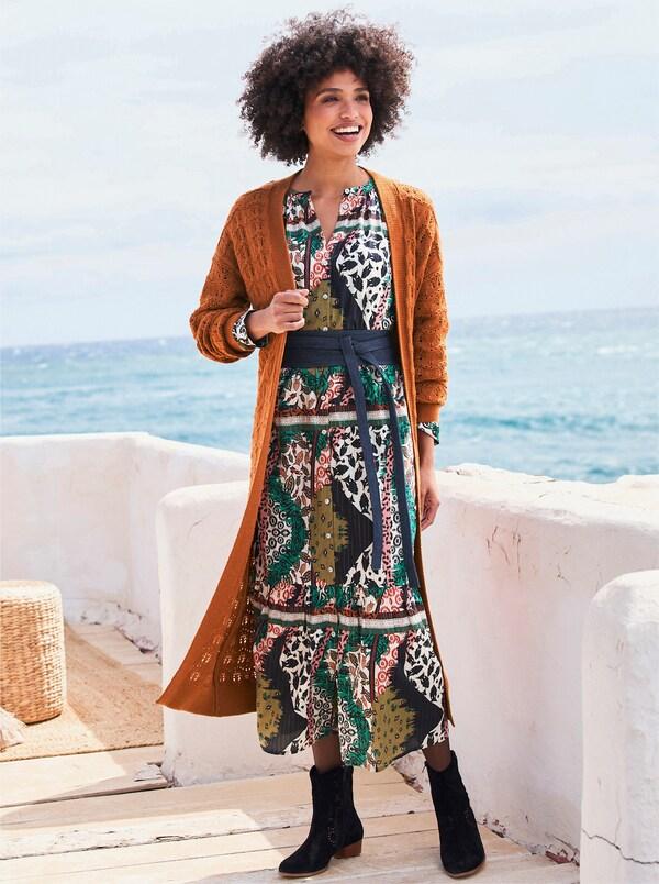 Patrizia Dini By Heine Jurk Met Print En Balllonmouwen Marine/olijf Bedrukt