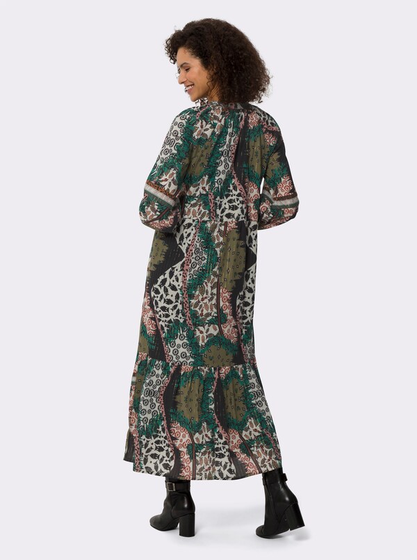 Patrizia Dini By Heine Jurk Met Print En Balllonmouwen Marine/olijf Bedrukt