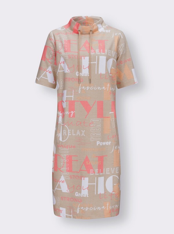 Patrizia Dini By Heine Jurk Met Print En In Wijdte Verstelbare Kraag Zand/flamingo Bedrukt