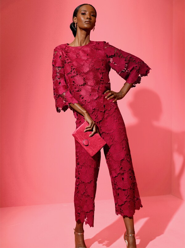 patrizia dini by heine Kanten blouse met uitlopende mouwen kers