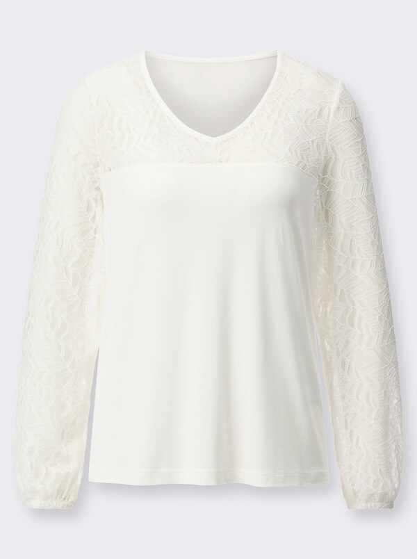 Patrizia Dini By Heine Kanten Shirt Met Elastische Mouwboordjes Champagne