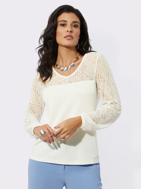 patrizia dini by heine Kanten shirt met elastische mouwboordjes champagne