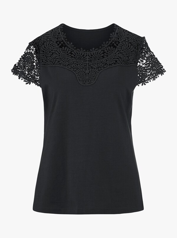 Patrizia Dini By Heine Kanten Shirt Met Ondoorzichtige Elementen Zwart