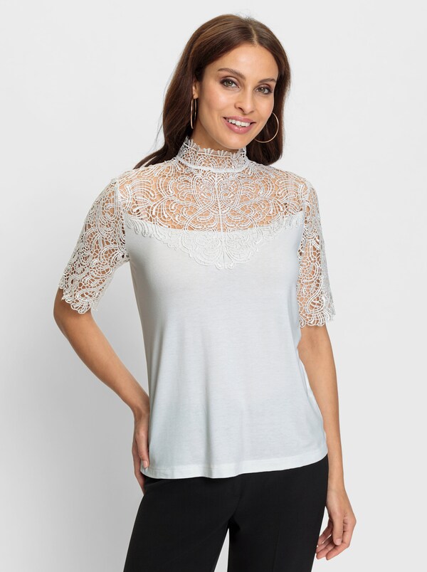 Patrizia Dini By Heine Kanten Shirt Met Ornamenten Ecru