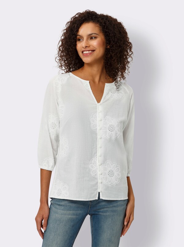 Patrizia Dini By Heine Katoenen Blouse Met Ajourwerk Ecru