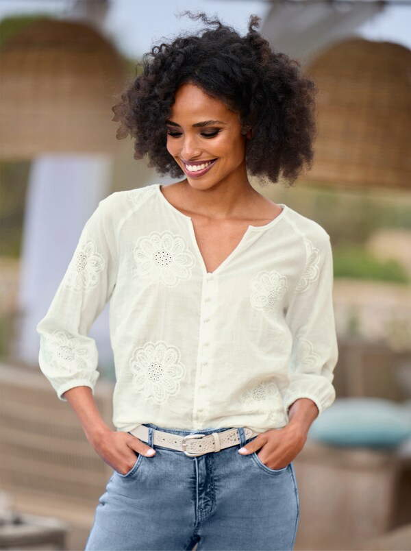 patrizia dini by heine Katoenen blouse met ajourwerk ecru