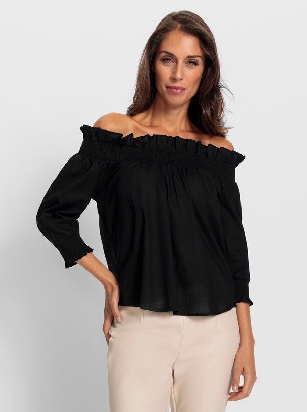 Patrizia Dini By Heine Katoenen Blouse Met Carmenhals Zwart