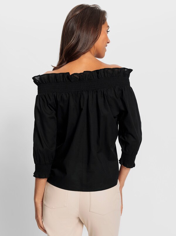 Patrizia Dini By Heine Katoenen Blouse Met Carmenhals Zwart
